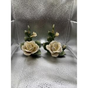 Vintage Capodimonte Rose Flowers With Stems And Leaves. Capodimonte Backstamp.